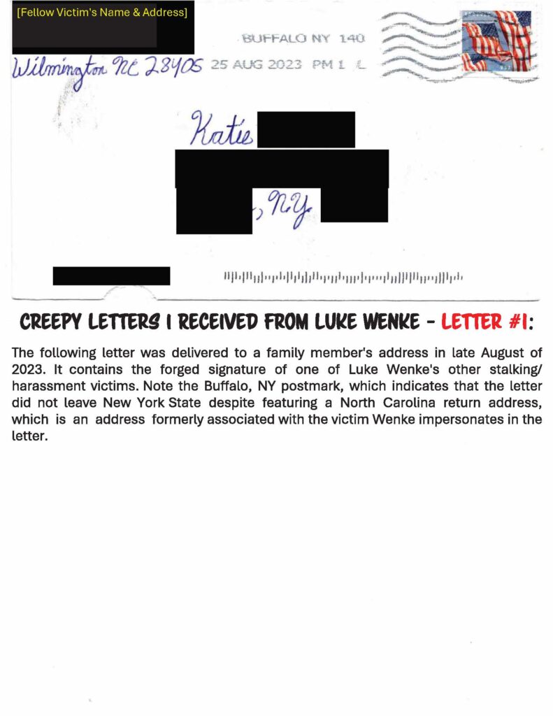 an unwanted letter from luke wenke to stalking victim katie august 2023