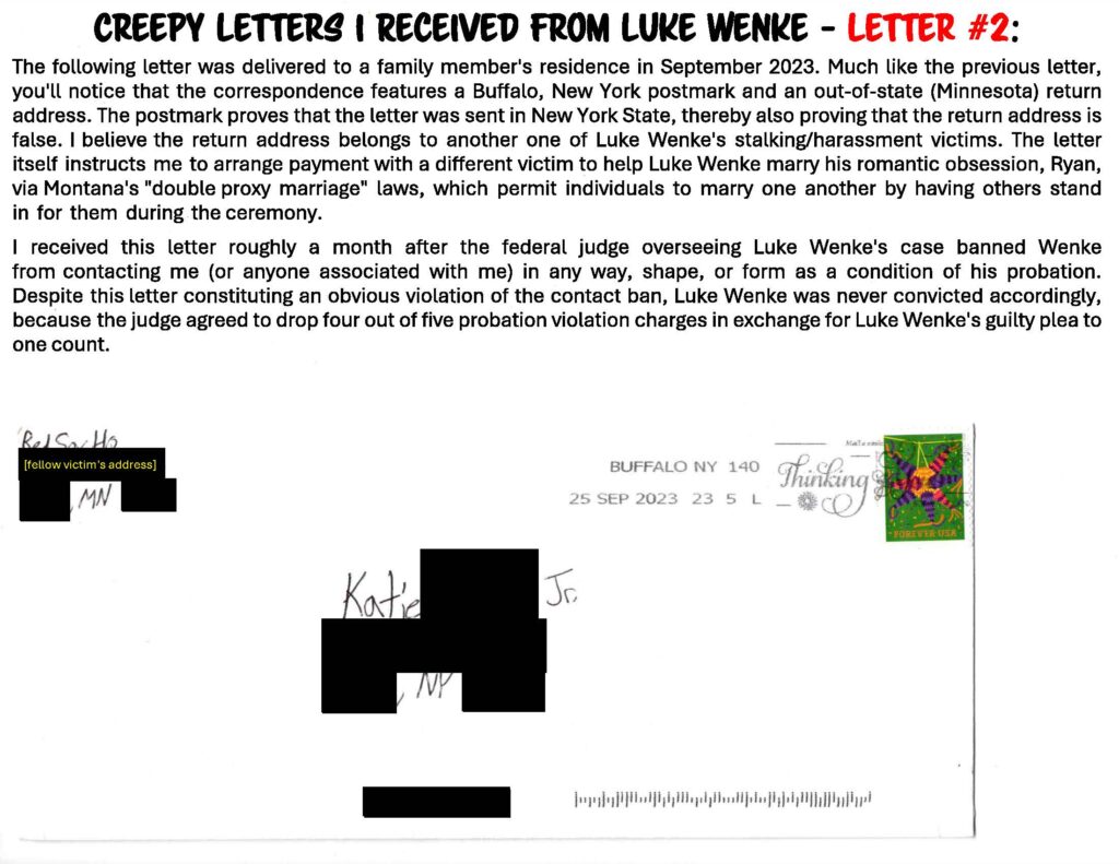 unwanted letter from luke wenke to stalking victim katie september 2023