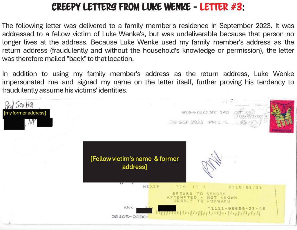unwanted letter from luke wenke to stalking victim katie october  2023