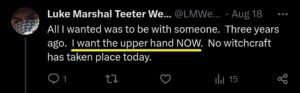 luke wenke x twitter screenshot demands self-pity owed