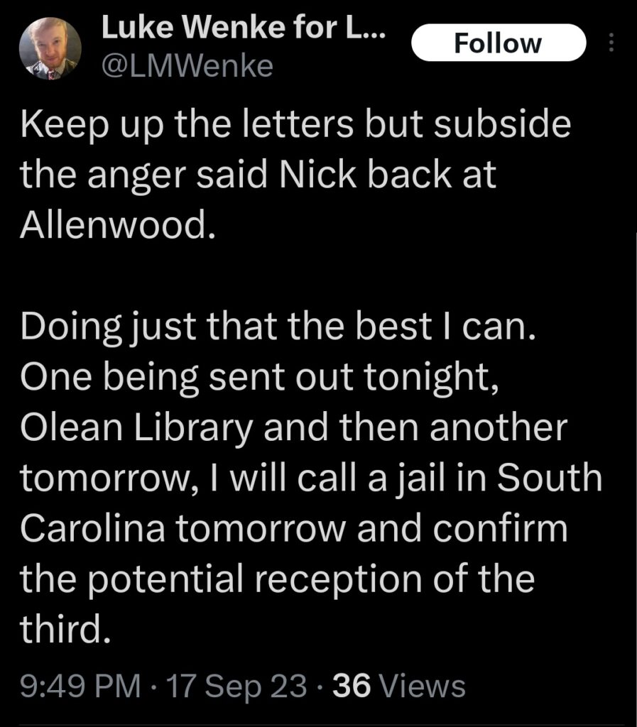 luke wenke letter obsession 2023 x twitter screenshot