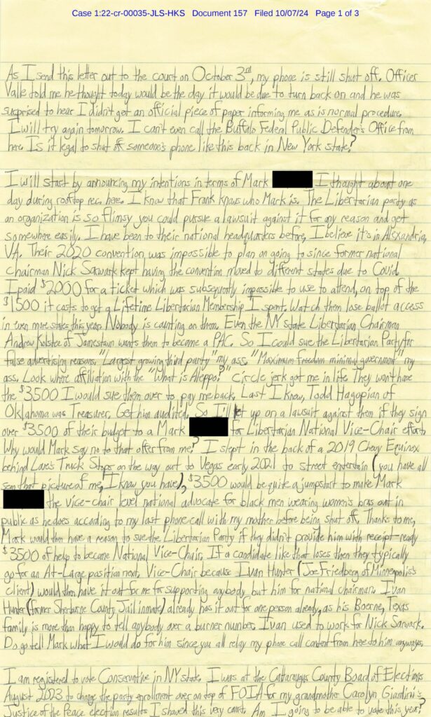 letter from luke wenke to federal judge john sinatra jr.; september 2024