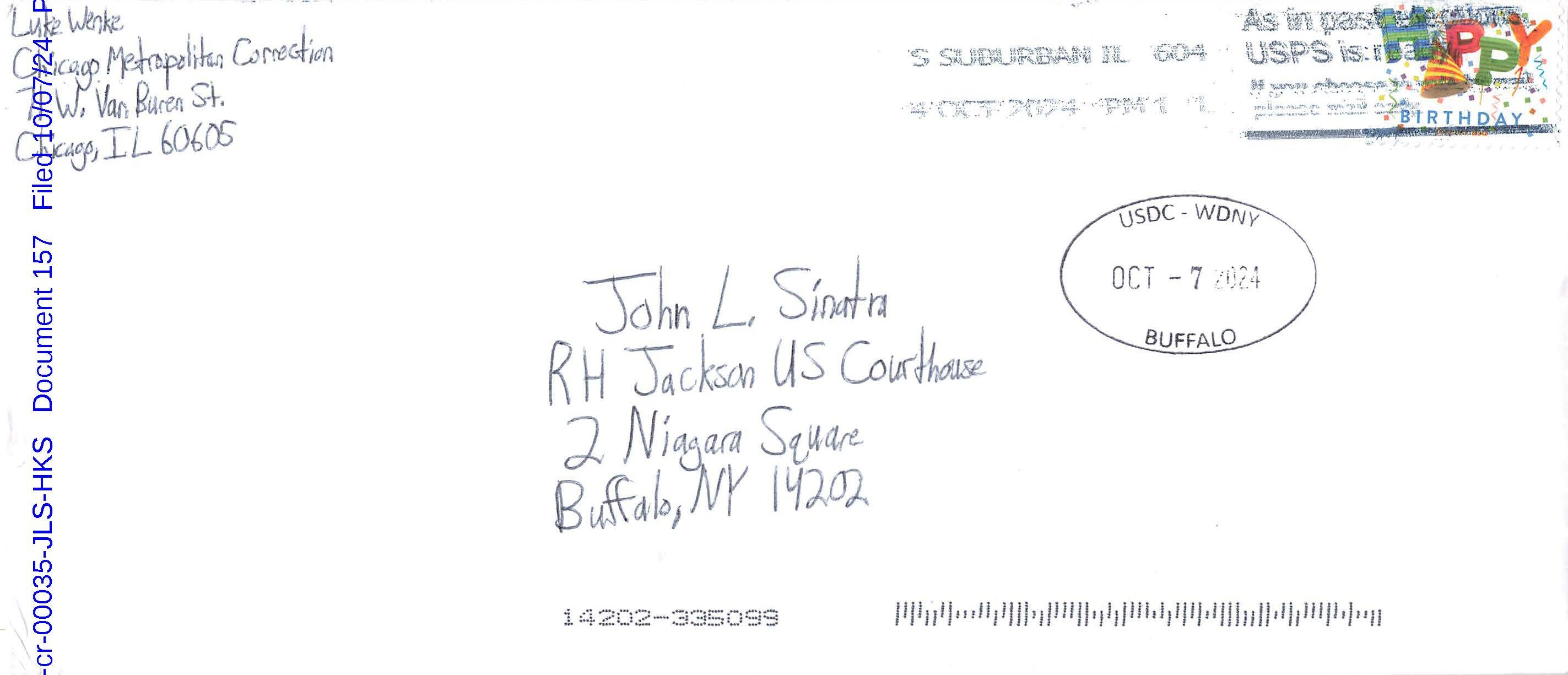 letter from luke wenke to federal judge john sinatra jr.; september 2024