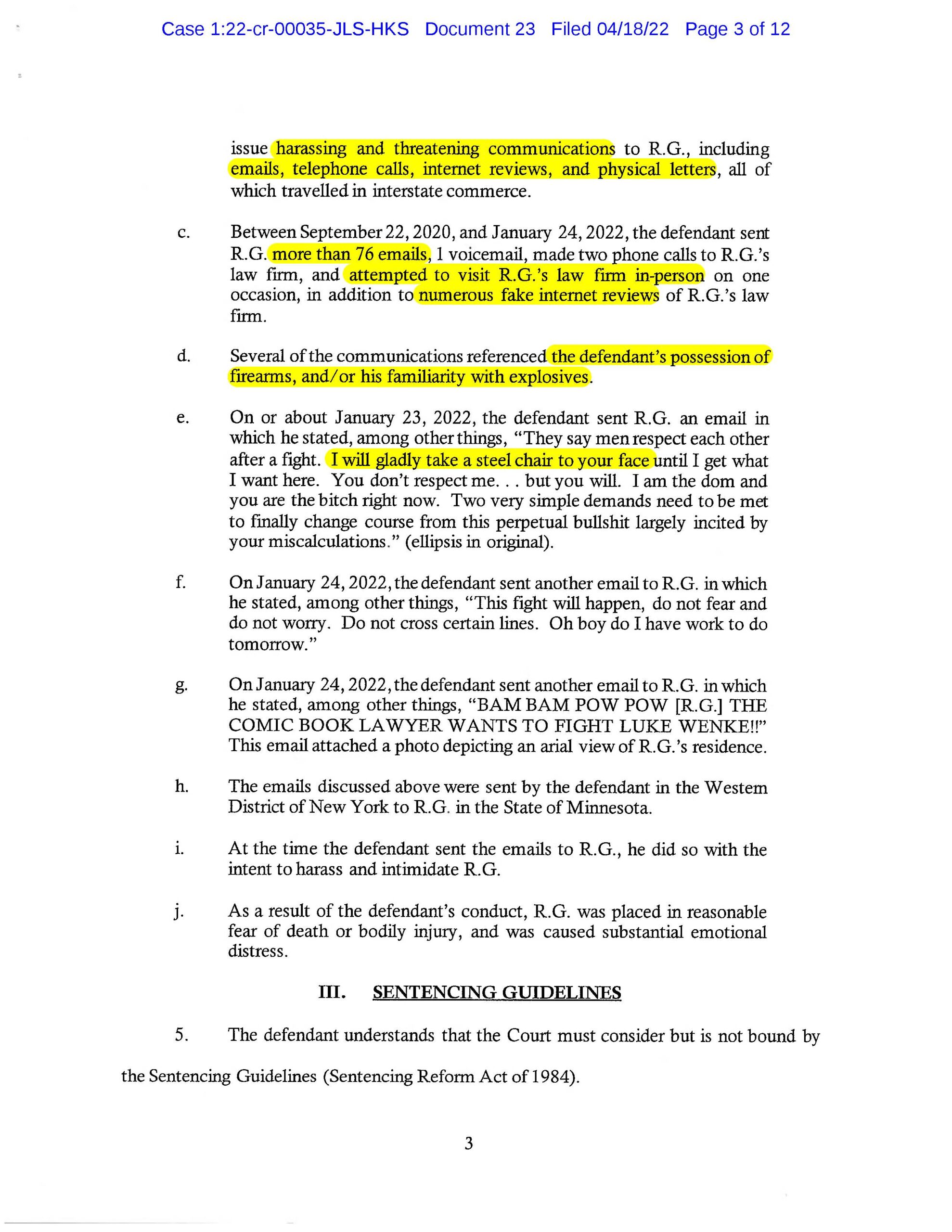 usa v. luke wenke cyberstalking plea agreement april 2022