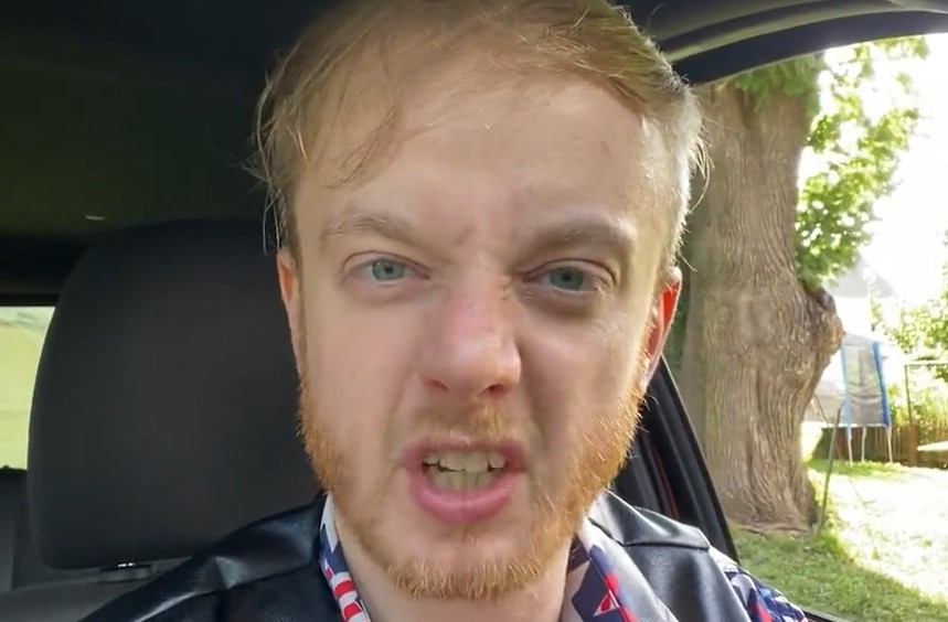 selfie of cyberstalker luke wenke throwing a temper tantrum in his car in august 2023