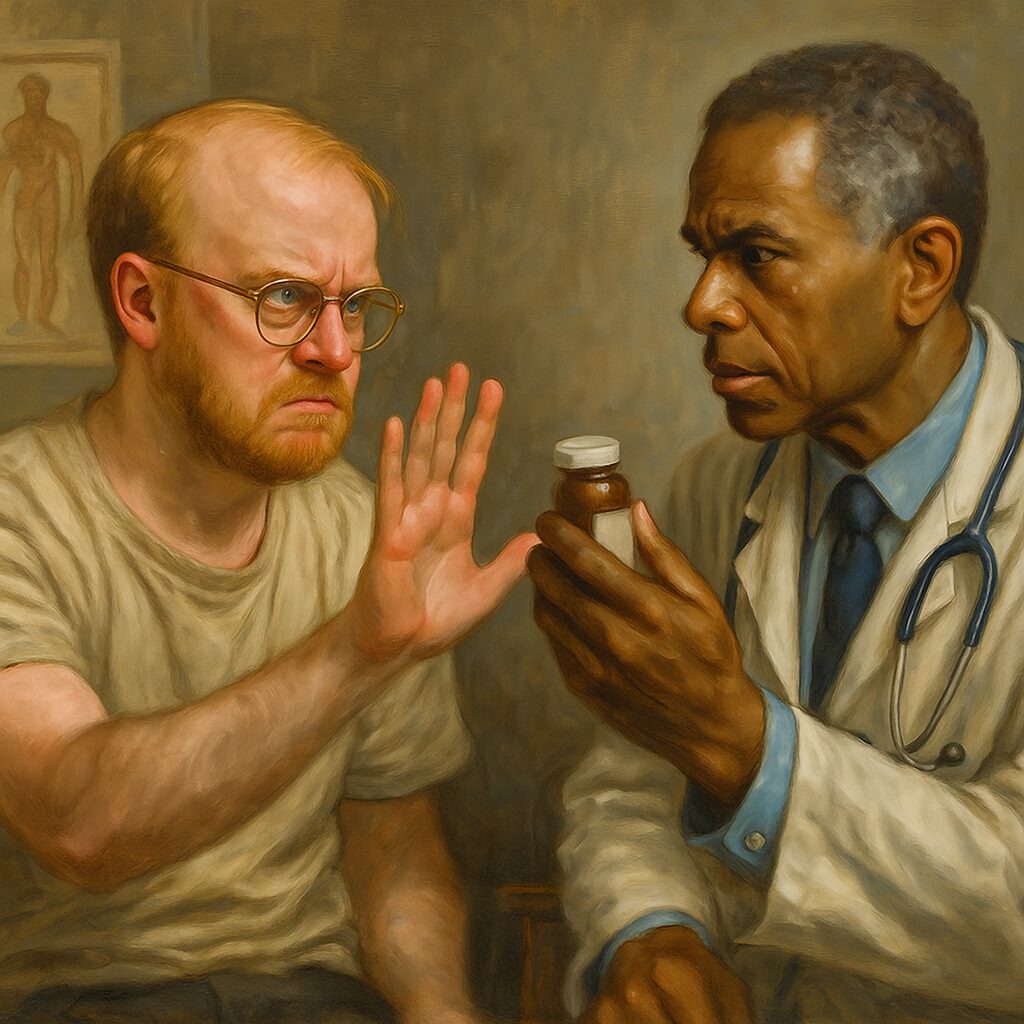 not luke wenke balding white man rejecting medication doctor treatment