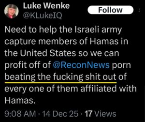 luke wenke x twitter screenshot threats violence katie obsession benjamin ryan teeter obsession