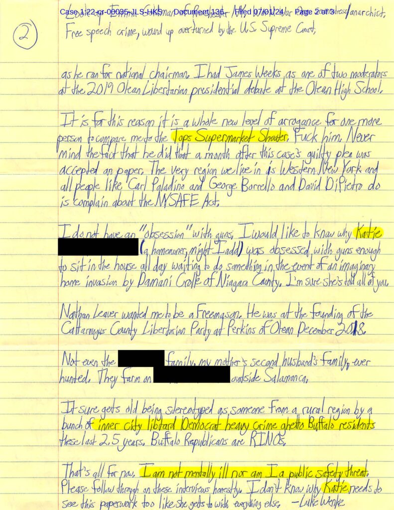 letter from luke wenke to the honorable john l. sinatra jr.; july 2024
