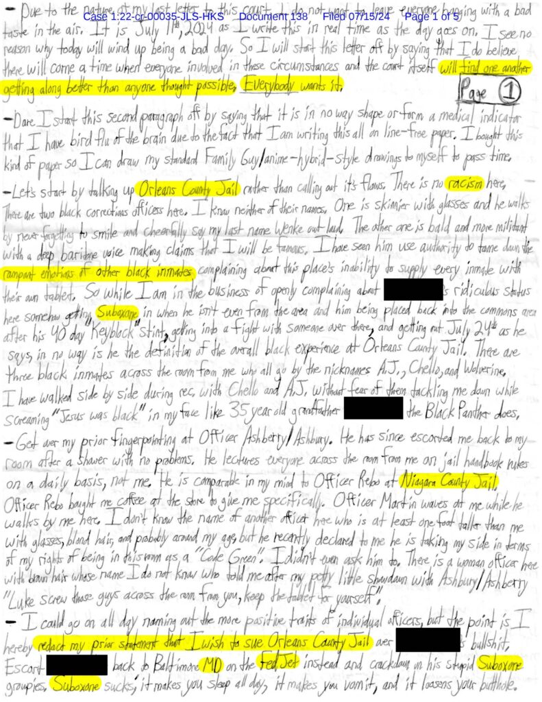 letter from luke wenke to the honorable john l. sinatra jr.; 07/15/2024