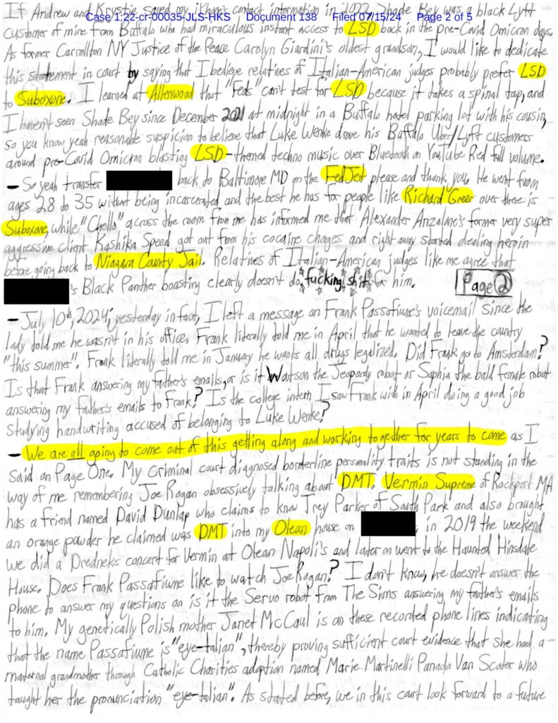 letter from luke wenke to the honorable john l. sinatra jr.; 07/15/2024