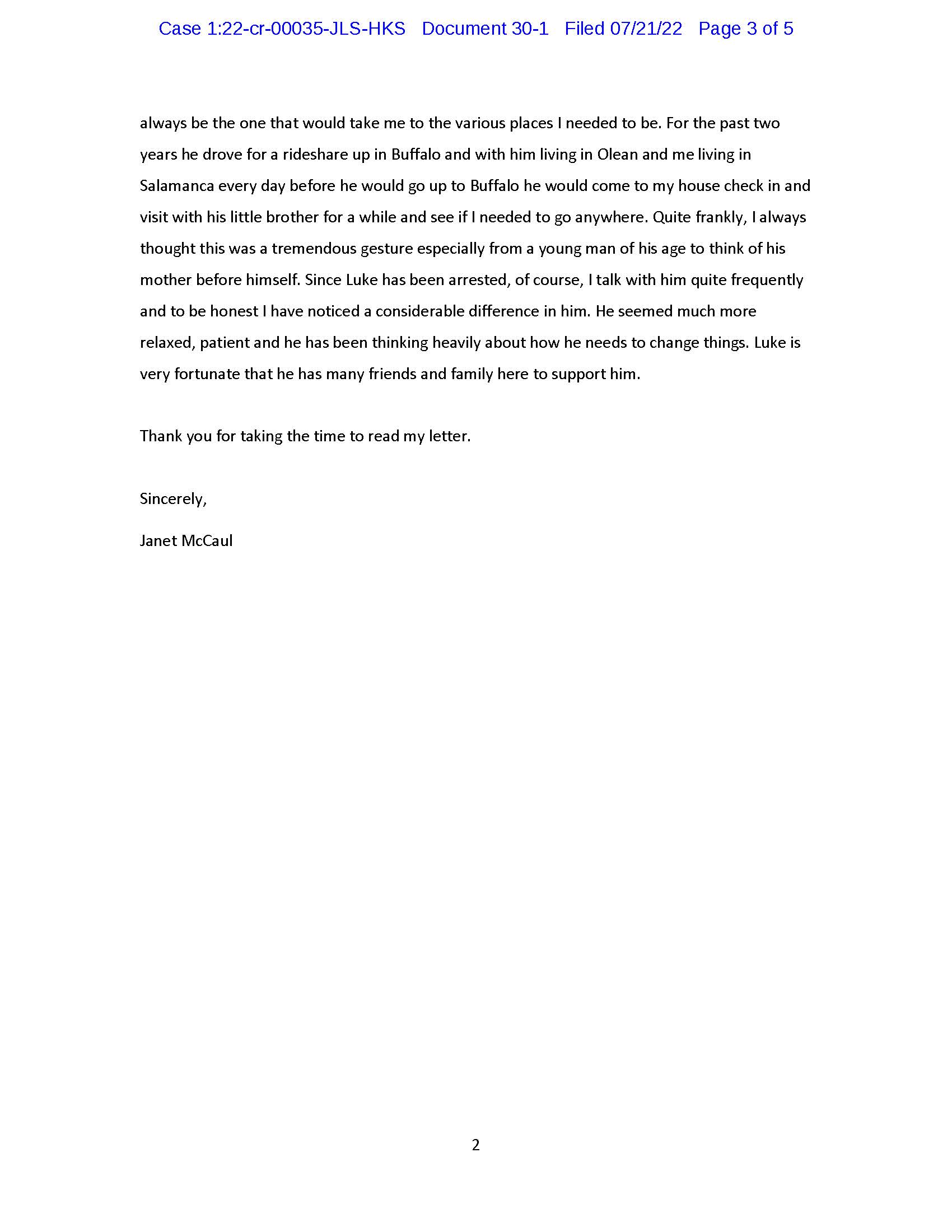 janet mccaul character letter for luke wenke 2022