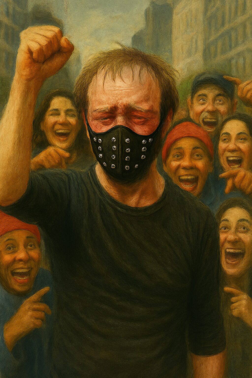not luke wenke angry masked white man with a crowd of women