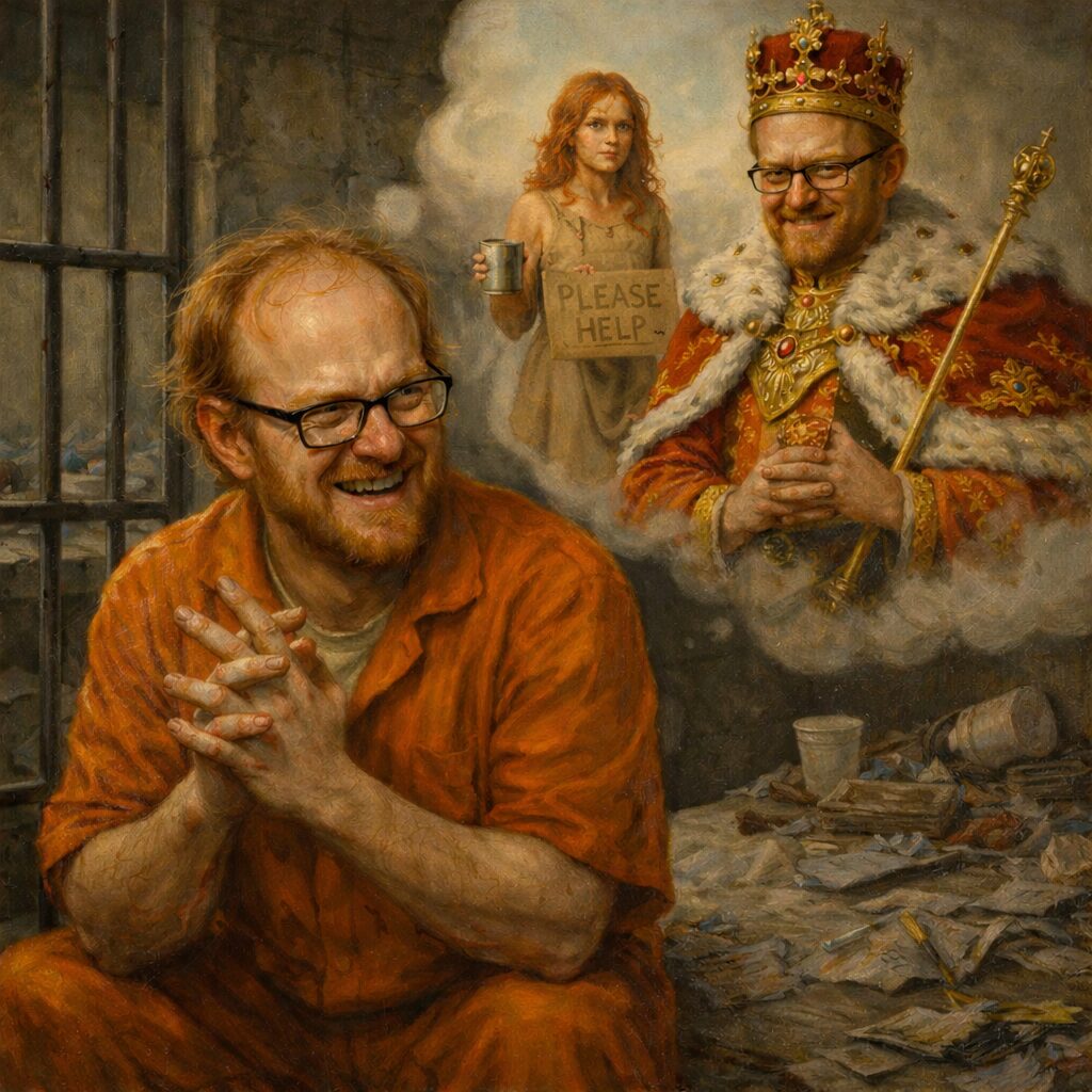 not luke wenke inmate orange jumpsuit prisoner jail cell fantasizing hoard redheaded woman