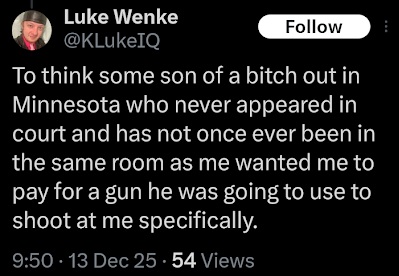 luke wenke blames cyberstalking victim for his legal problems in an x/twitter post december 2025