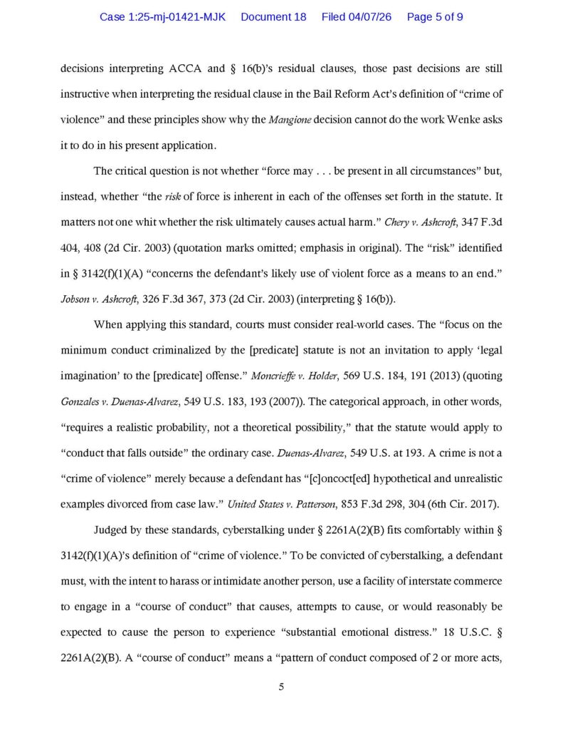 usa v. luke wenke prosecution's opposition to defense motion for new bail hearing april 2026