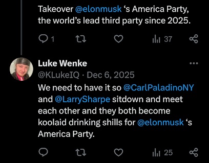 screenshot of a december 2025 tweet from Luke Wenke to ny governor kathy hochul